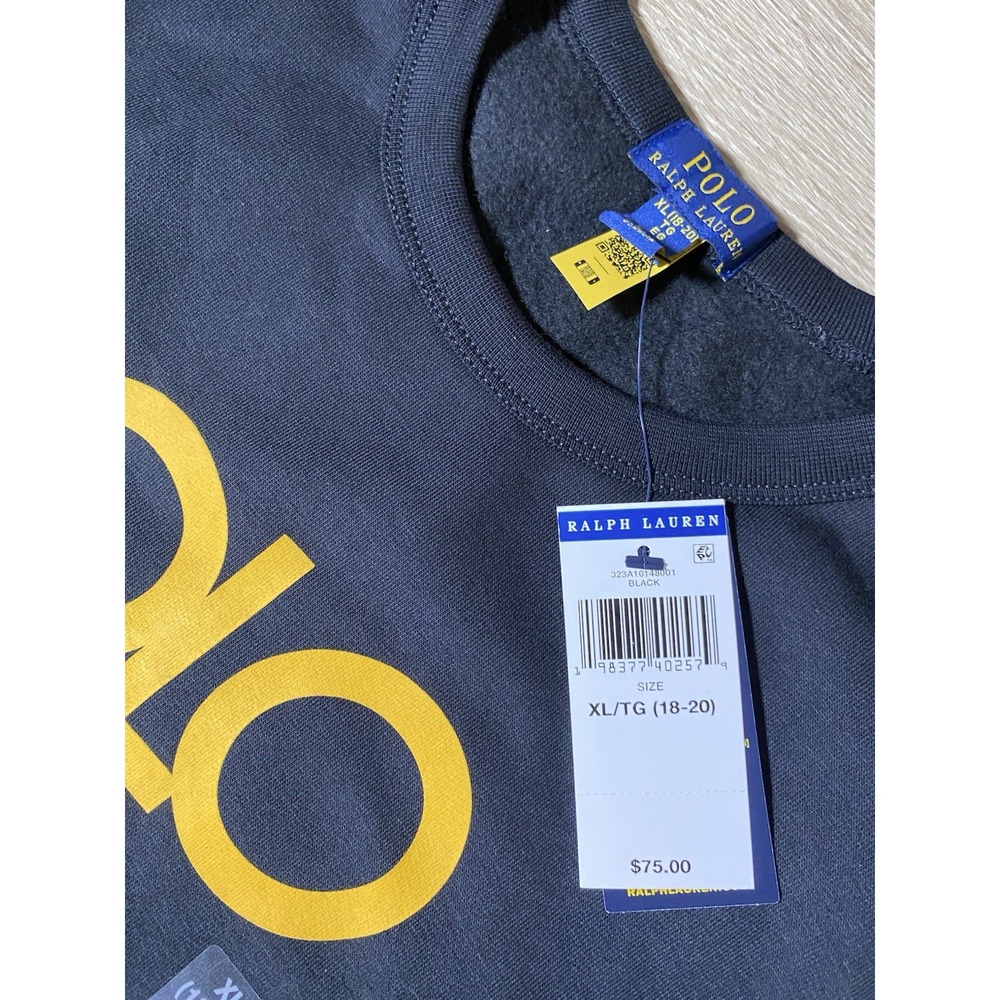 *NWT Polo Ralph Lauren Kid XL 18-20 Black Yellow Logo Fleece Crewneck Sweatshirt - Picture 6 of 8